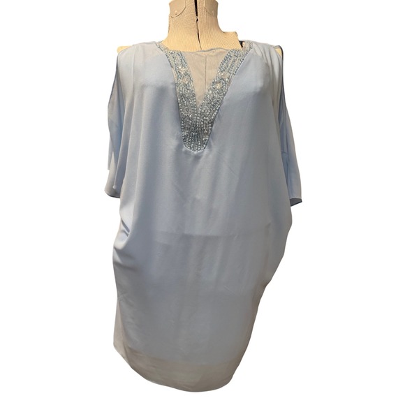Belle Badgley Mischka Blue Beaded Cold Shoulder Dress - Size 10 -  mordernwear.com